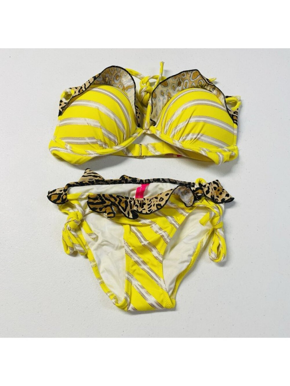 Victoria Secret Miraculous 2 Piece Swimsuit Cheetah Fringe 32C Top XS Bottom